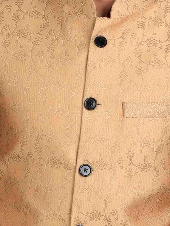 beige self-designed silk nehru jacket - 15115905 -  Standard Image - 3