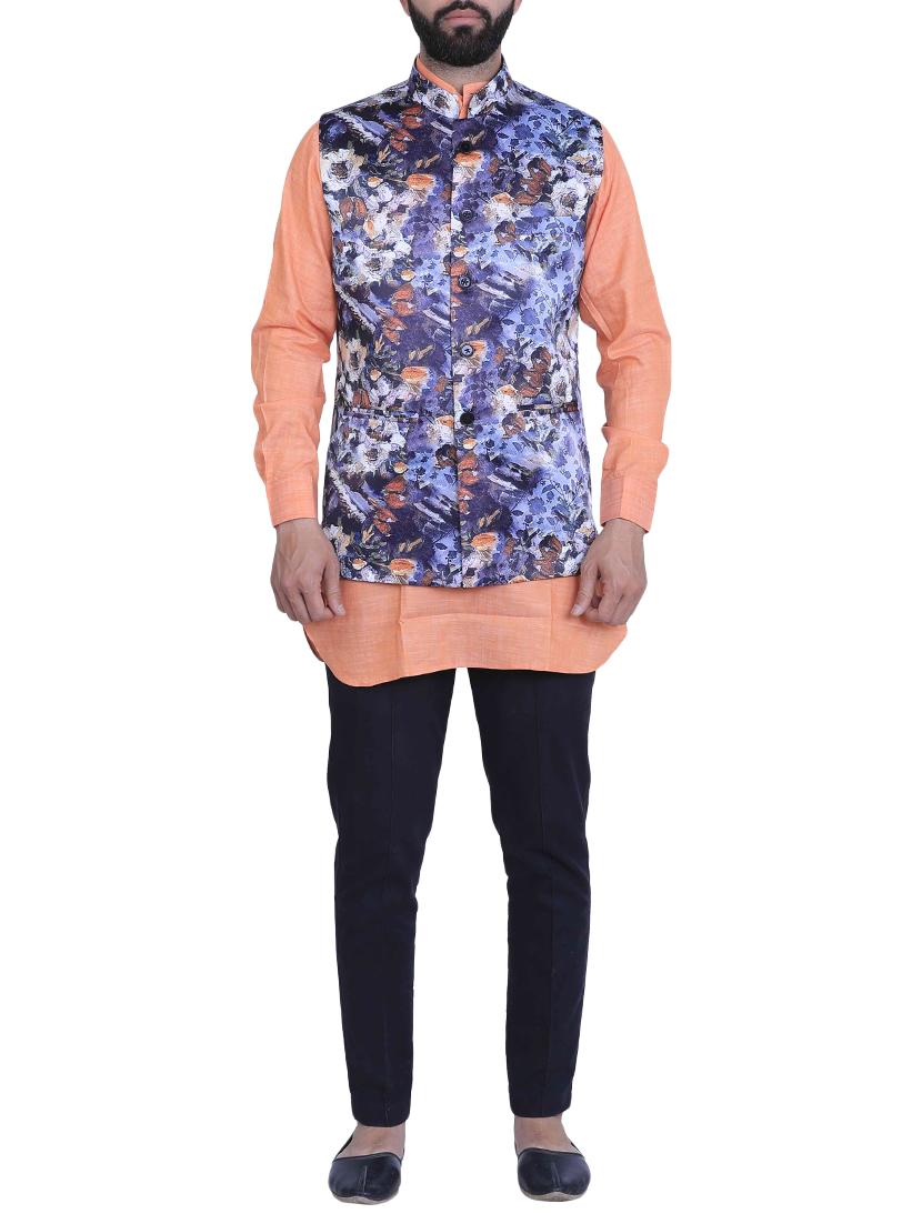 blue silk nehru jacket - 15116220 -  Zoom Image - 0