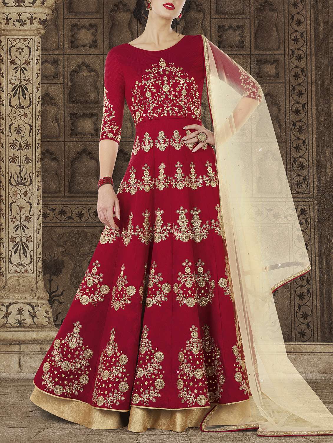 embroidered semi-stitched anarkali suits