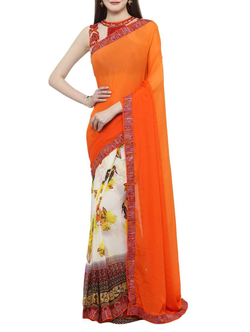 orange georgette half and half saree - 15116585 -  Zoom Image - 0