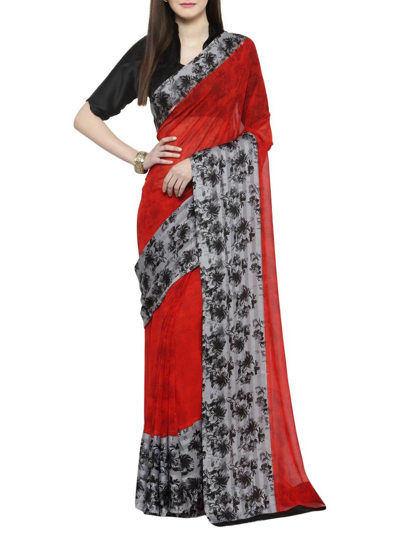 red georgette printed saree - 15116588 -  Zoom Image - 0