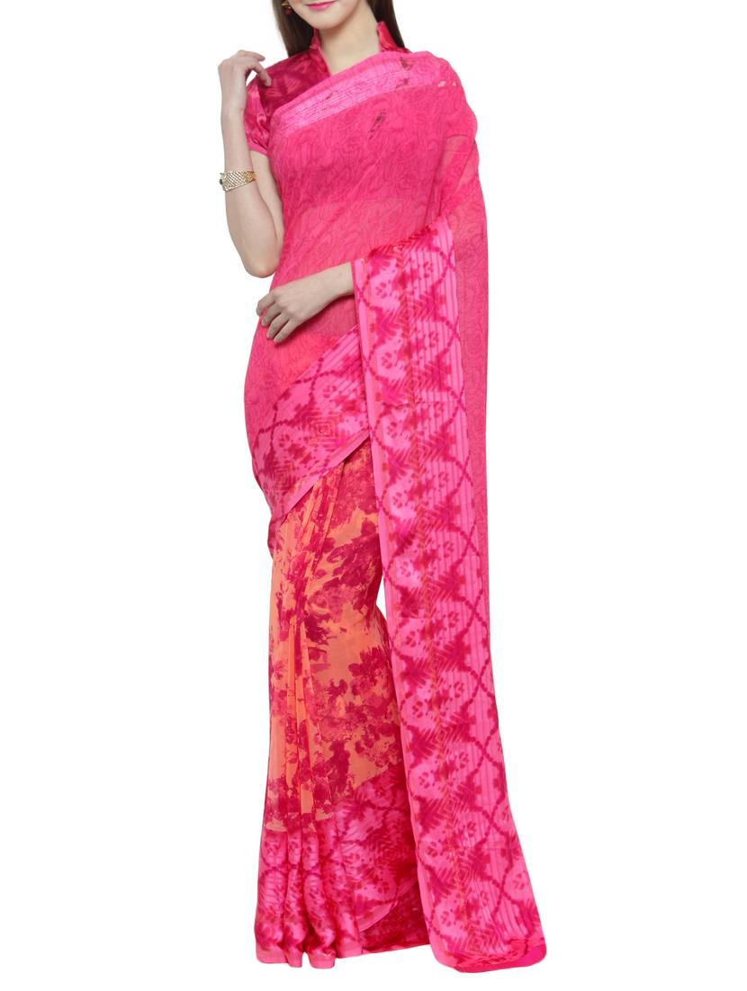 pink georgette printed saree - 15116589 -  Zoom Image - 0