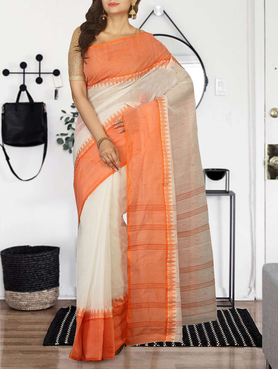 white cotton tant saree