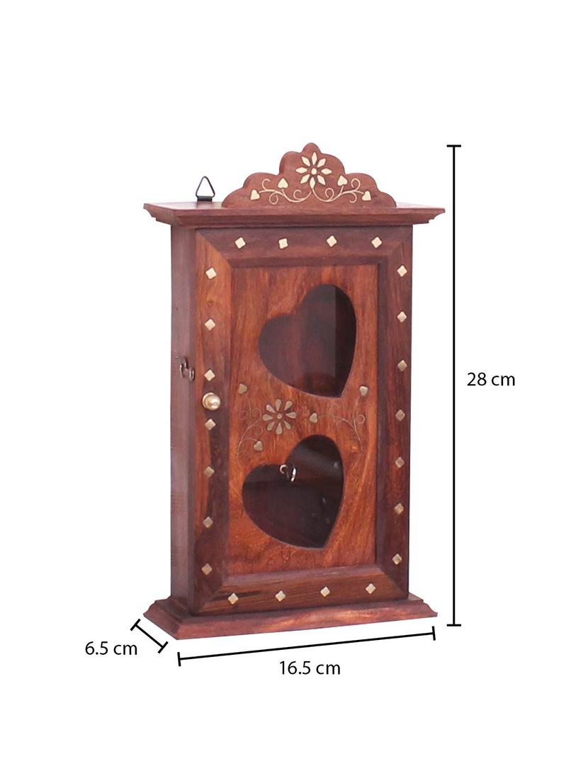 Sheesham Wood Wall Hanging Key Holder Heart Design