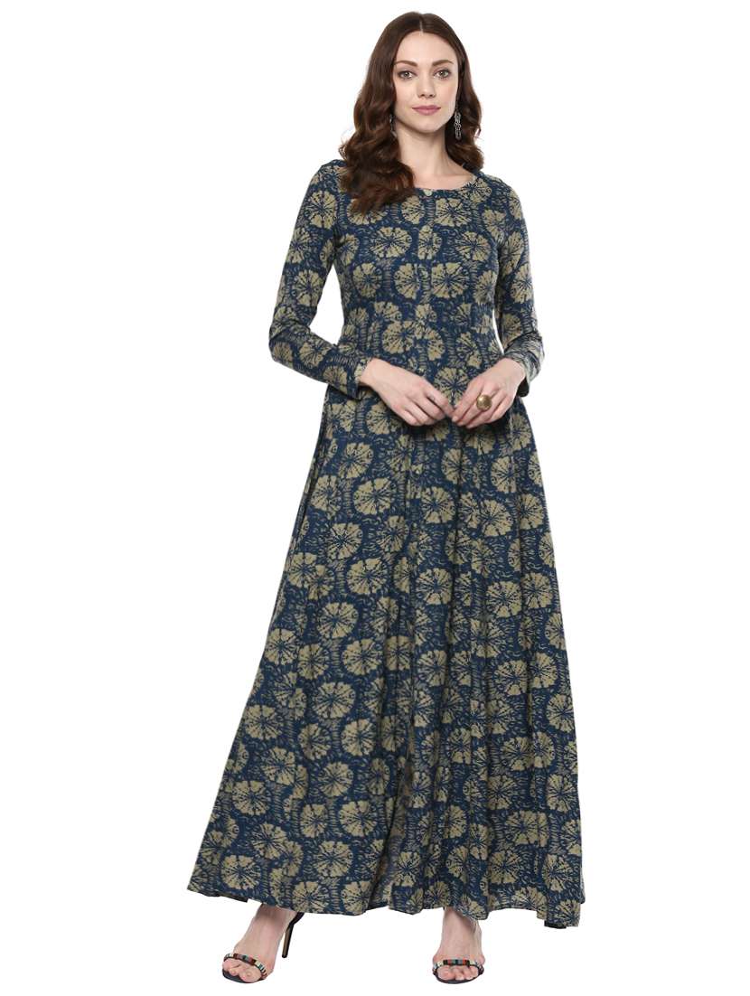 indigo rayon printed kurta