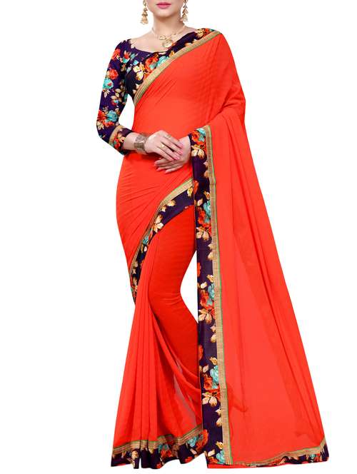 women's bordered orange colored saree with blouse - 15118692 - Standard Image - 0