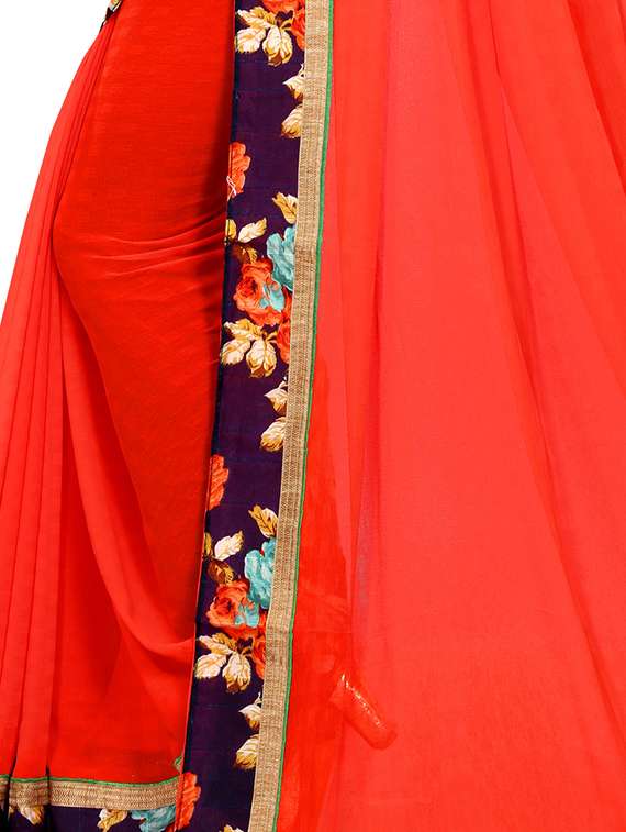women's bordered orange colored saree with blouse - 15118692 - Standard Image - 3