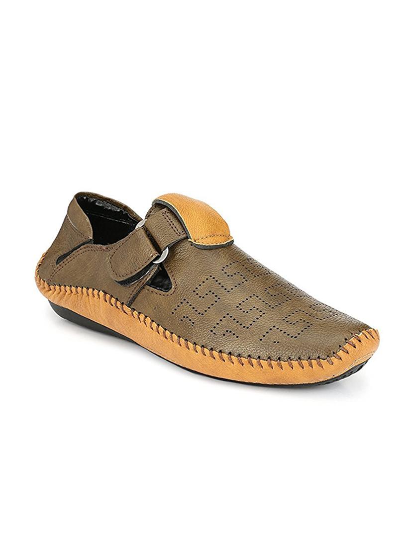 brown leatherette slip on sandal - 15121115 - Zoom Image - 0
