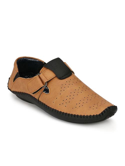 tan leatherette slip on sandal - 15121159 -  Standard Image - 0