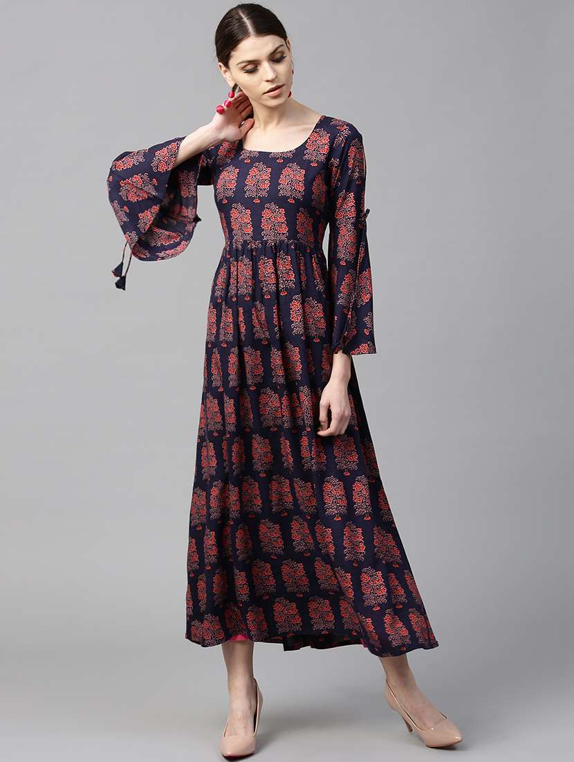 Buy online Printed Bell Sleeves Flared Kurta from Kurta Kurtis for