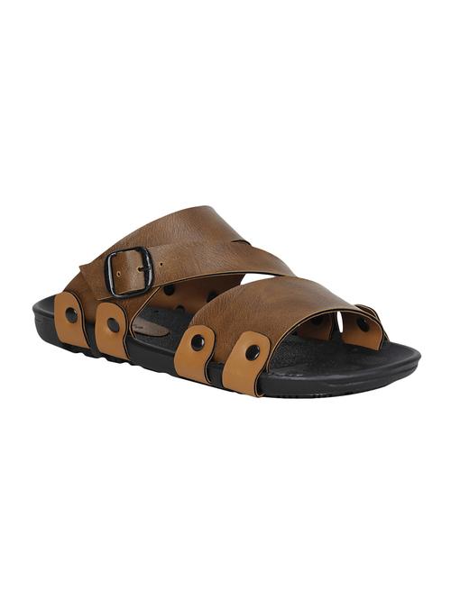 tan leatherette slip on slipper - 15123531 -  Standard Image - 0