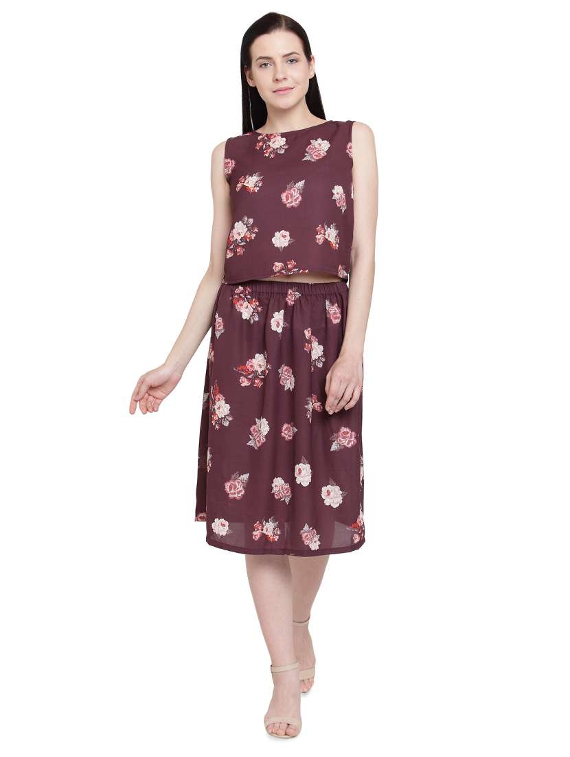 purple floral georgette a-line set