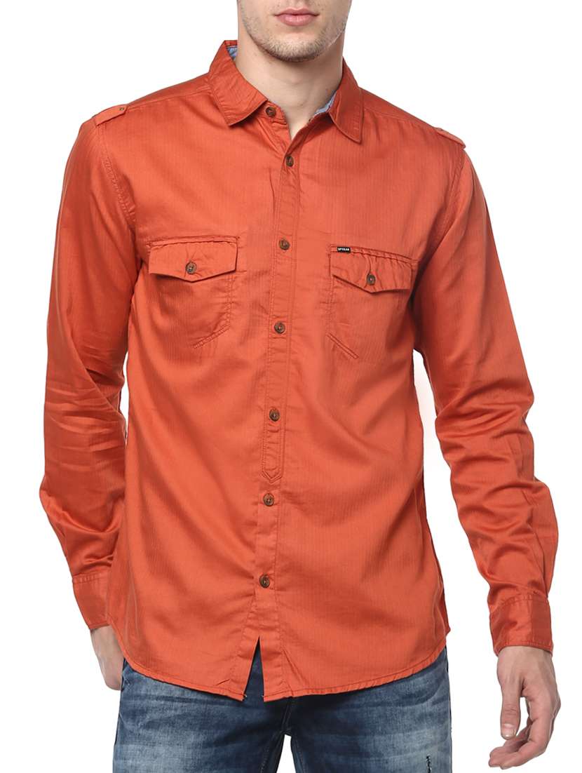 orange cotton casual shirt - 15124651 - Zoom Image - 0