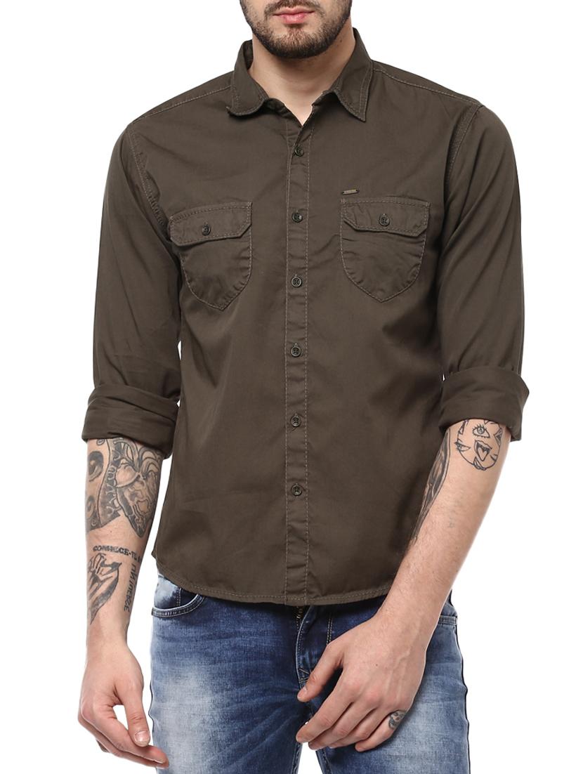 brown cotton casual shirt - 15124654 - Zoom Image - 0
