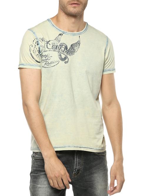 light blue cotton chest print t-shirt - 15124728 - Standard Image - 0