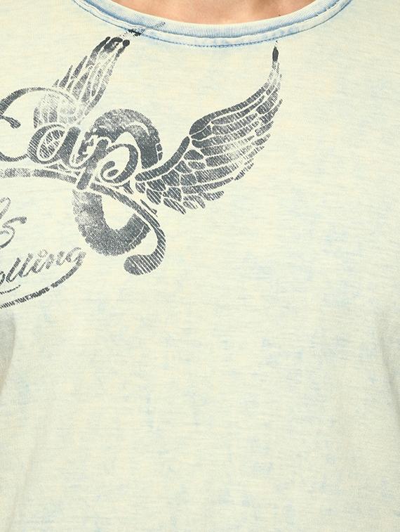 light blue cotton chest print t-shirt - 15124728 - Standard Image - 3