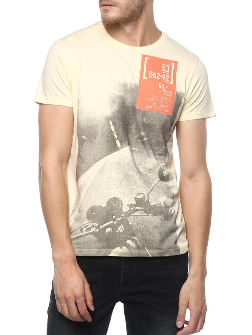 yellow cotton front print t-shirt - 15124732 - Zoom Image - 0