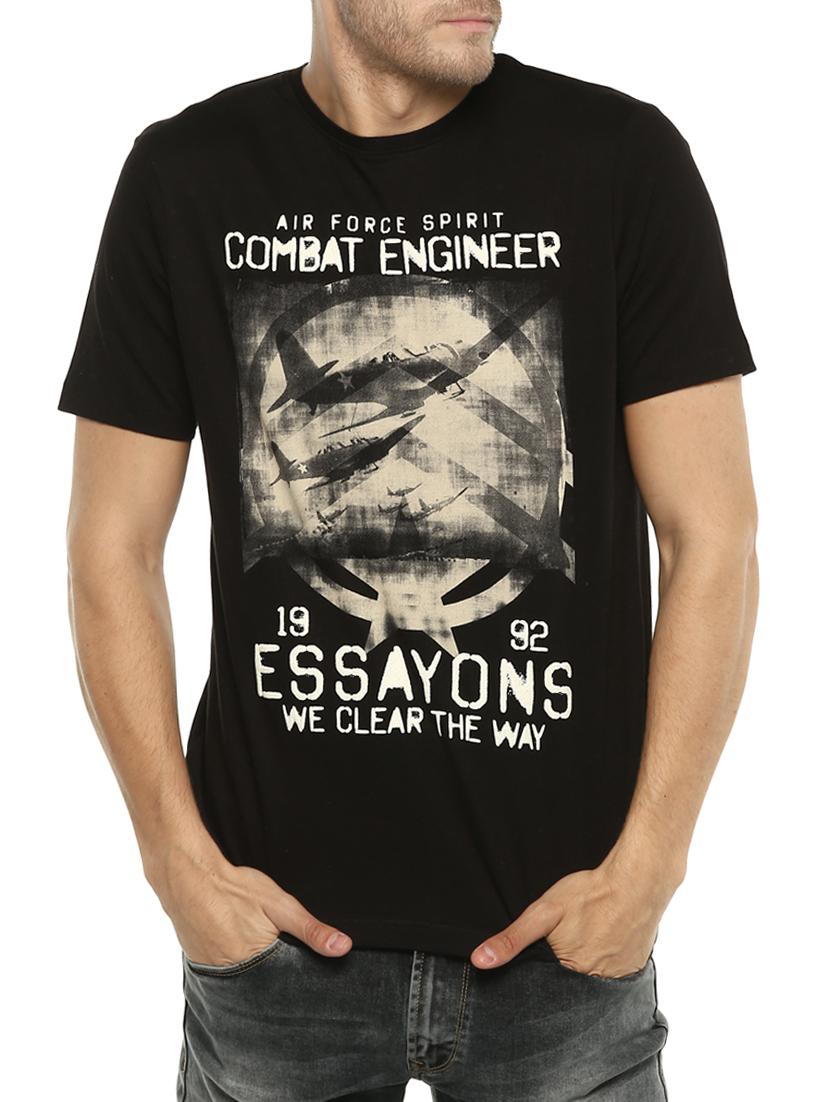 black cotton front print t-shirt - 15124743 - Zoom Image - 0