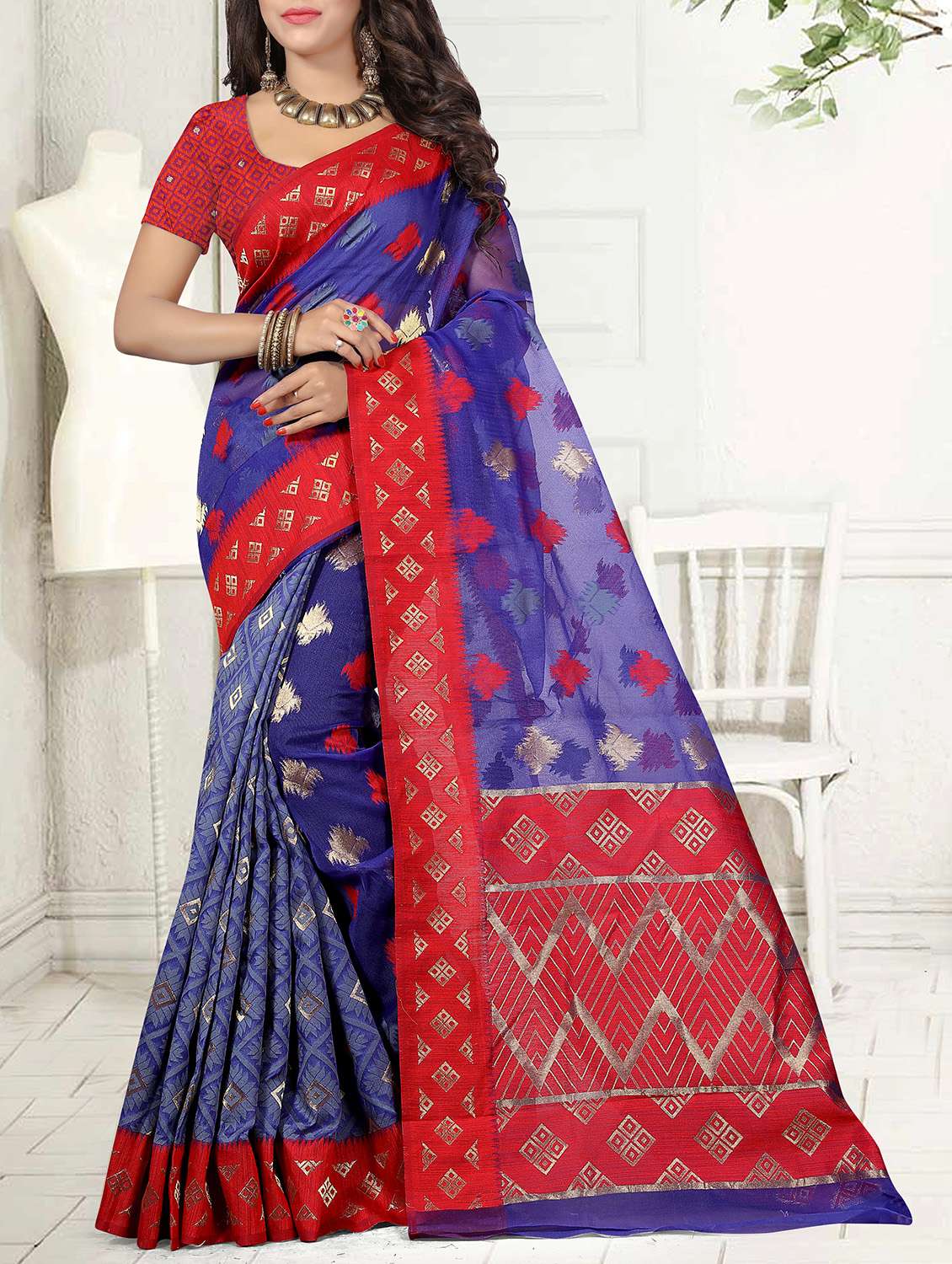 blue silk saree with blouse