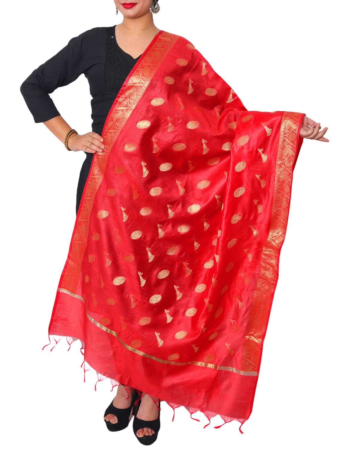 red chanderi dupatta - 15128322 - Zoom Image - 0