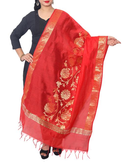red chanderi dupatta - 15128343 - Standard Image - 0