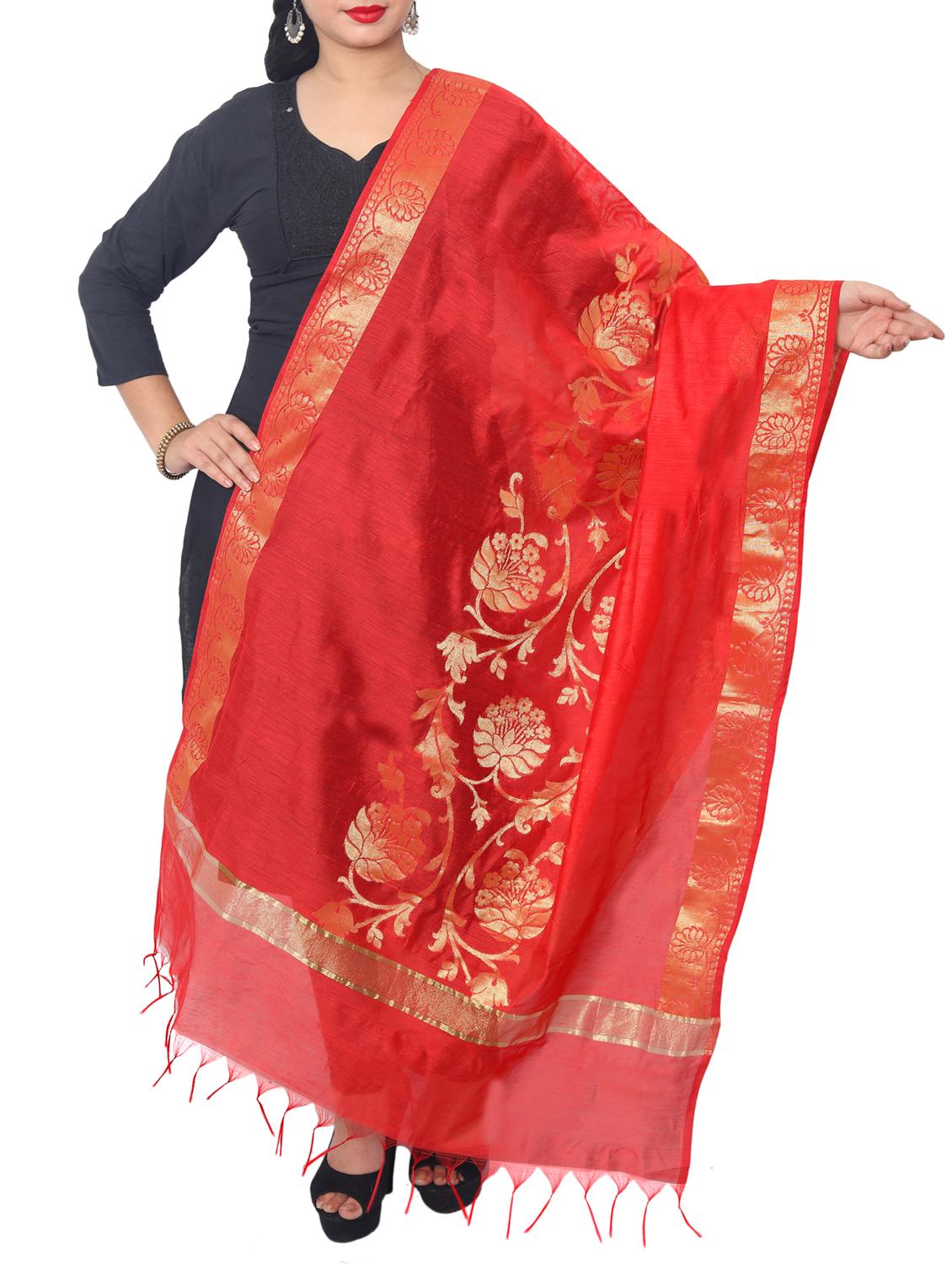 red chanderi dupatta - 15128343 - Zoom Image - 0