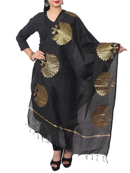black chanderi dupatta - 15128348 -  Standard Image - 0