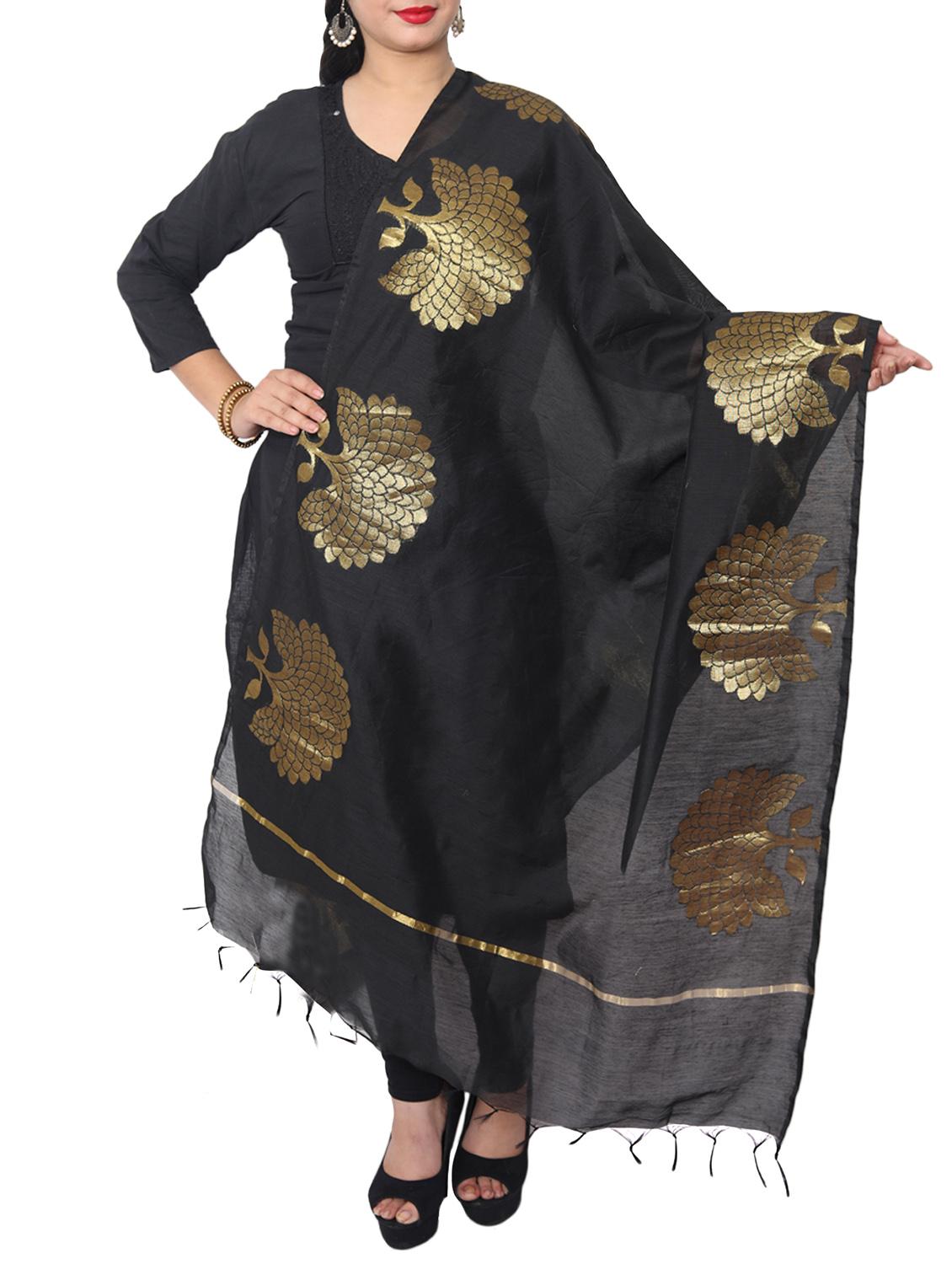 black chanderi dupatta - 15128348 -  Zoom Image - 0