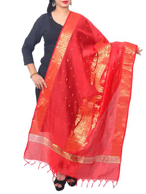 red chanderi dupatta - 15128351 - Standard Image - 0