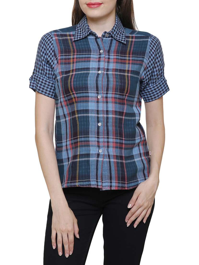 blue checkered cotton shirt