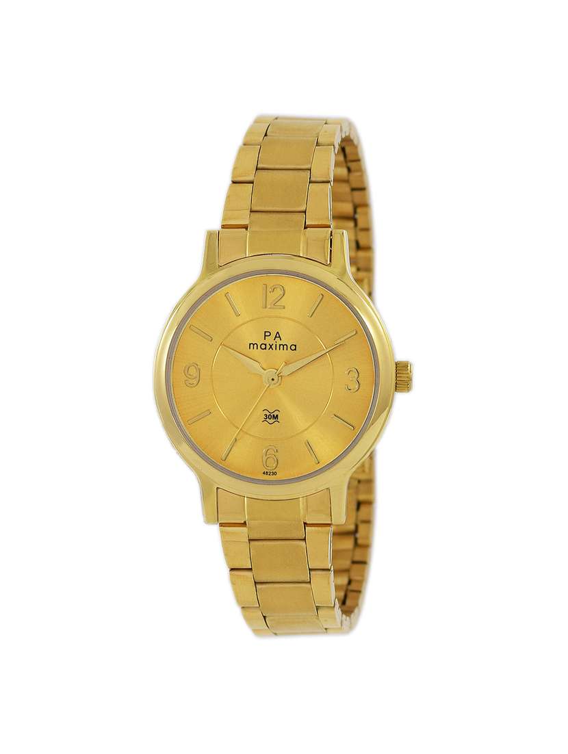 maxima gold dial watch for women - 48230cmly