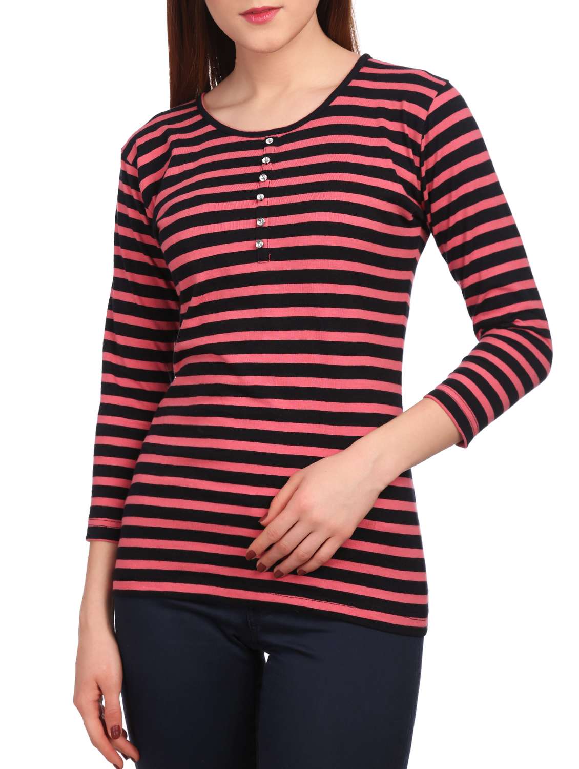 pink striped cotton henley tee