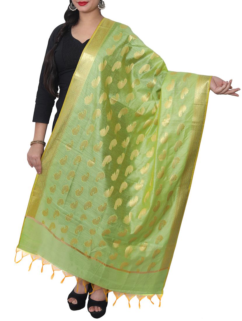 green chanderi dupatta - 15132534 -  Zoom Image - 0