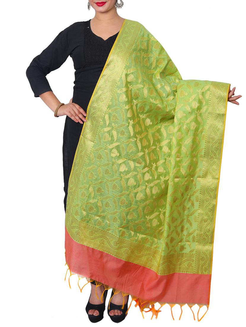 green chanderi dupatta - 15132542 - Zoom Image - 0