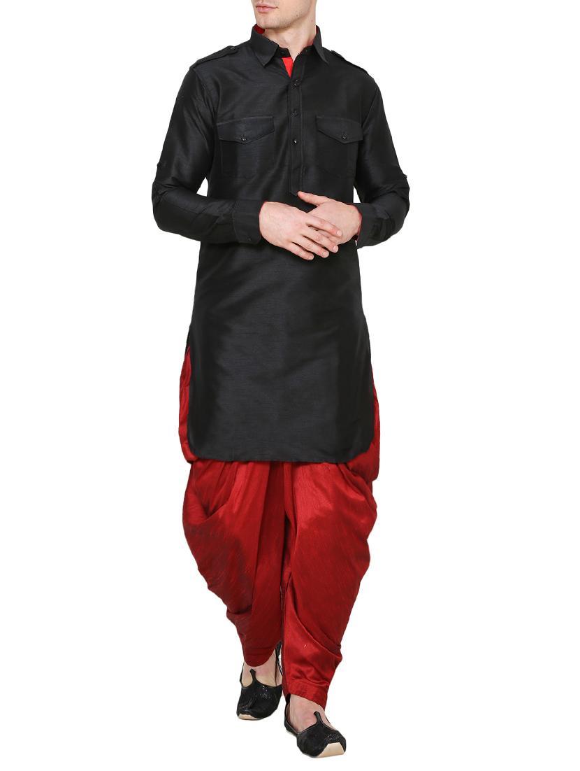 maroon silk blend dhoti - 15132813 - Standard Image - 3