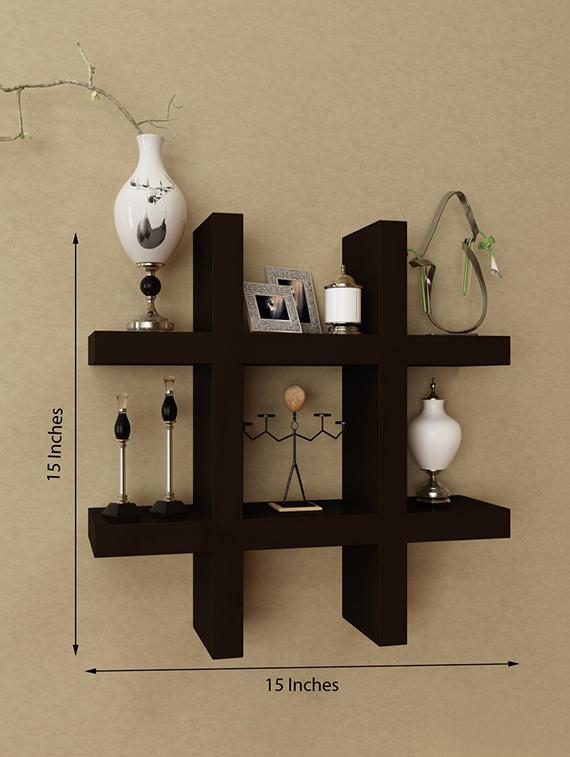Hash Shape Wooden Multi Utility Floating Wall Shelf Chocolate Hash Shape Wooden Multi Utility Floating Wall Shelf Chocolate Brown By Ecraftindia Ping For Shelves In India 15134671