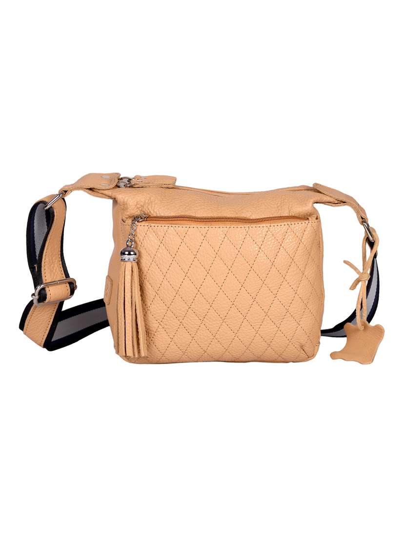 beige leather messenger sling bag - 15135257 -  Zoom Image - 0