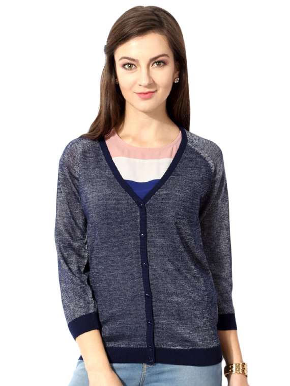 blue solid cardigan