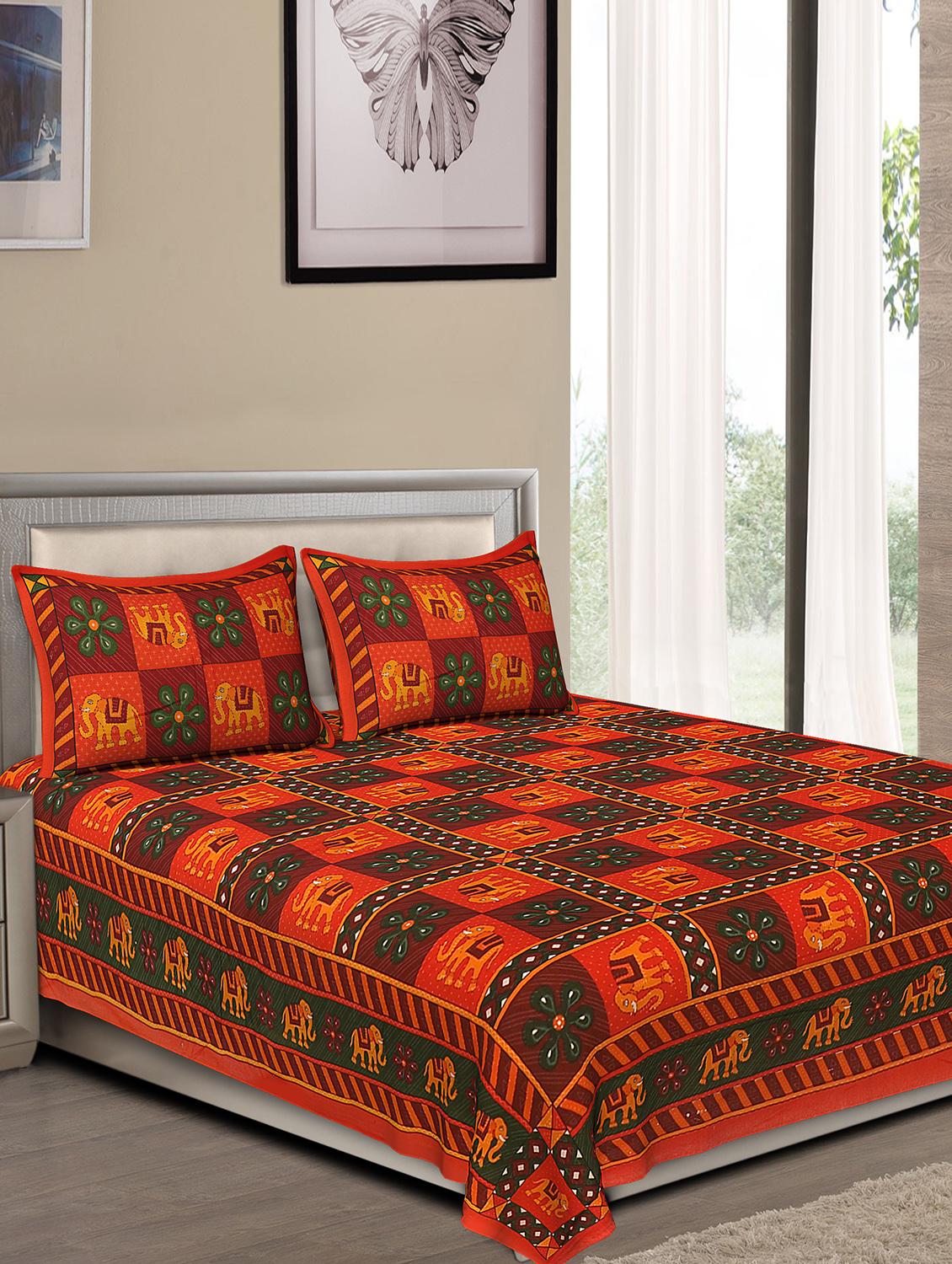 jaipuri traditional double bedsheet with 2 pillow covers - 15138192 -  Zoom Image - 0