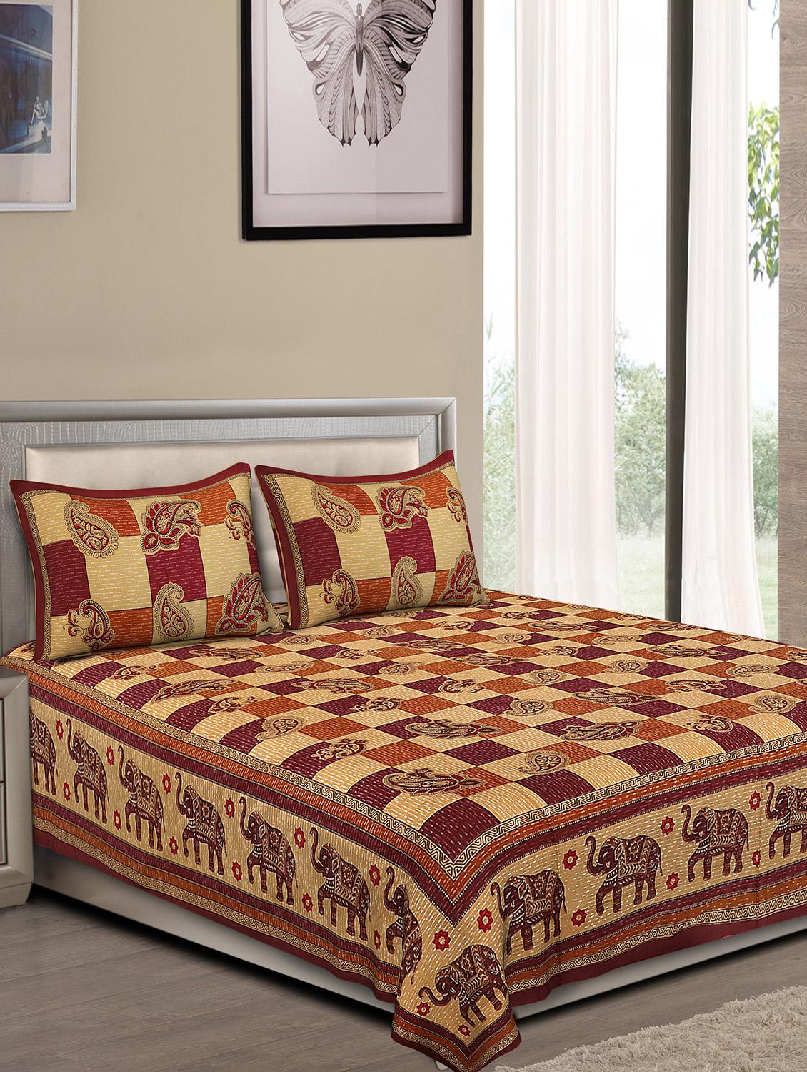 jaipuri traditional double bedsheet with 2 pillow covers - 15138201 -  Zoom Image - 0