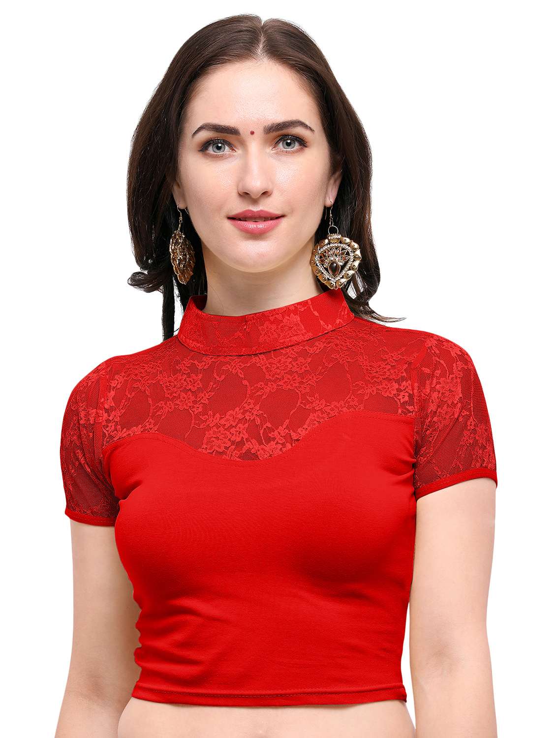 red cotton solid blouse