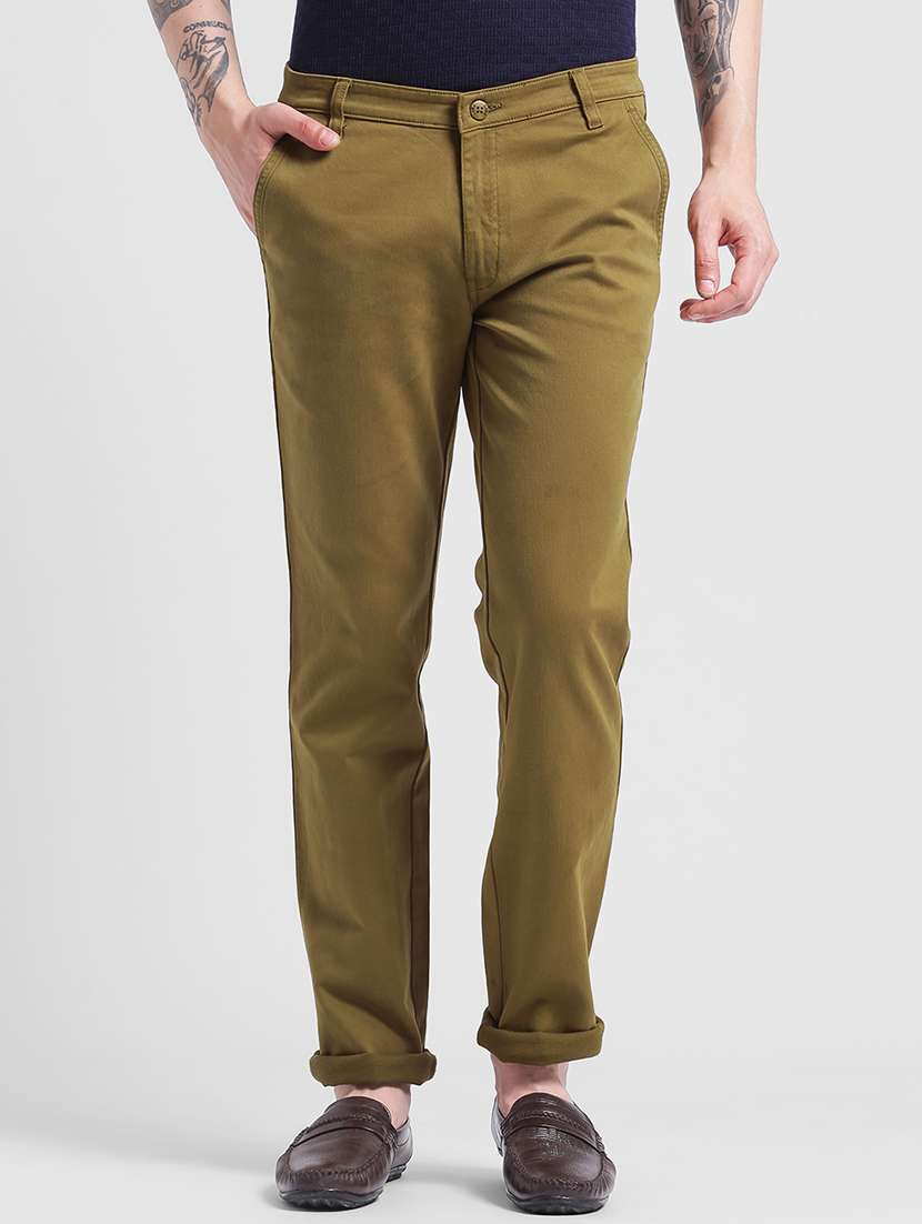 Buy online Beige Cotton Chinos Casual Trousers from Bottom Wear