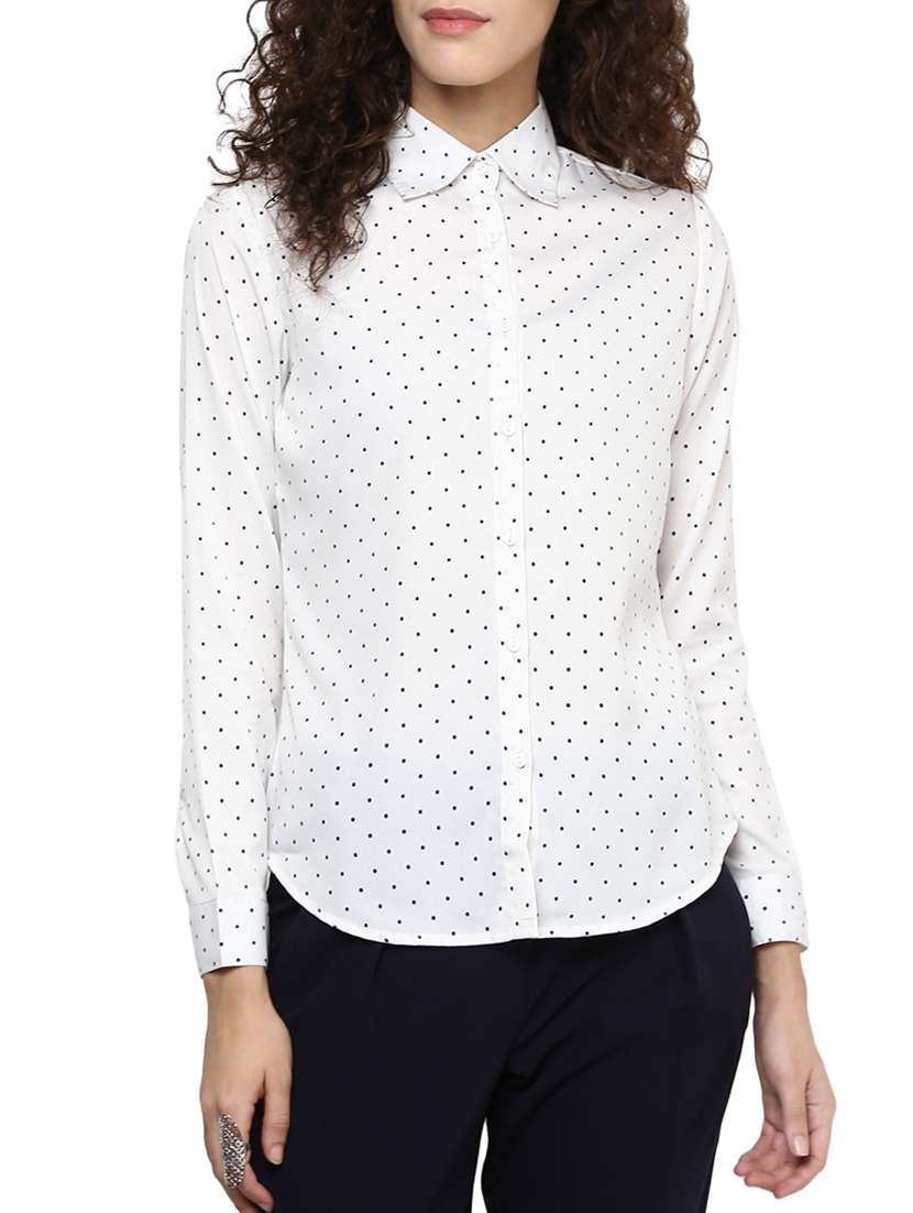 white polka doted crepe shirt