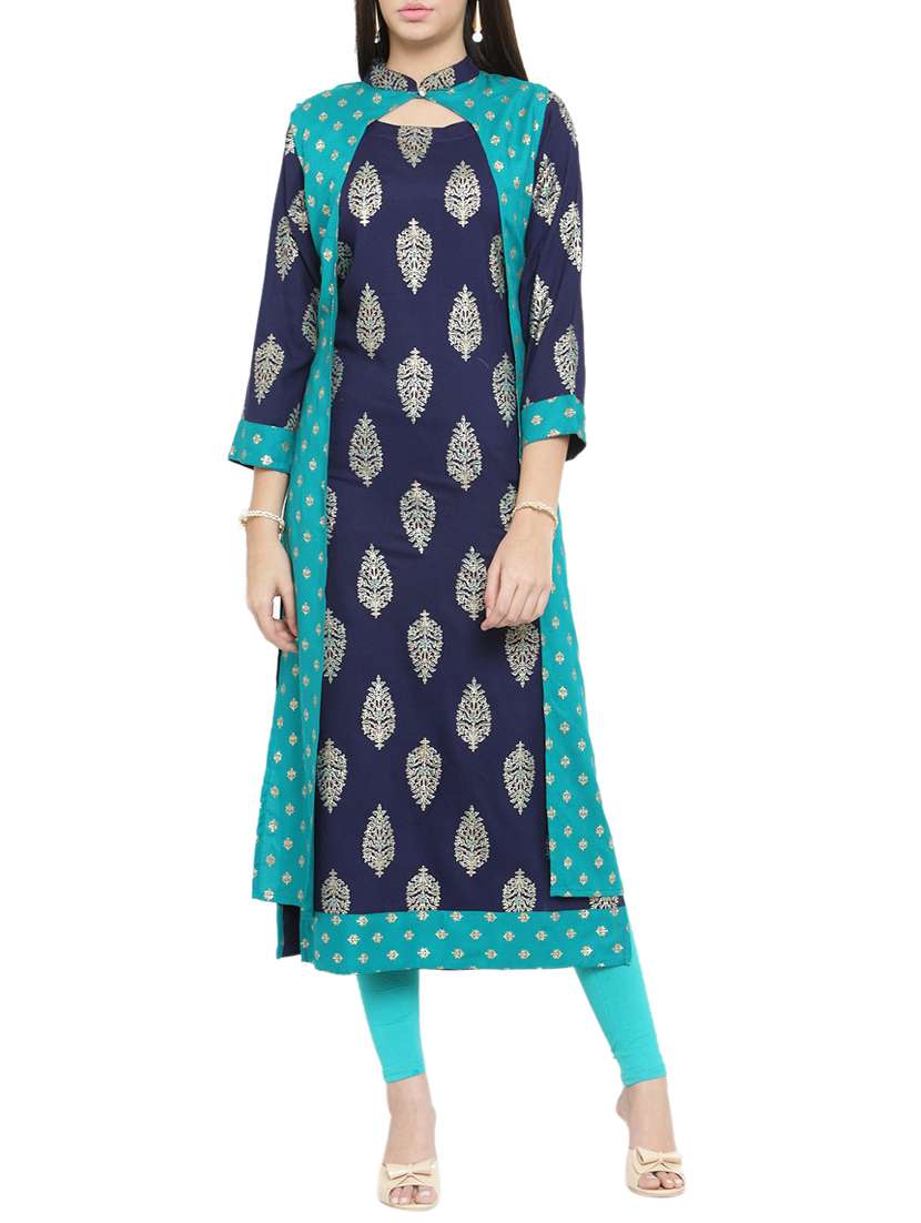 turquoise rayon layered kurta
