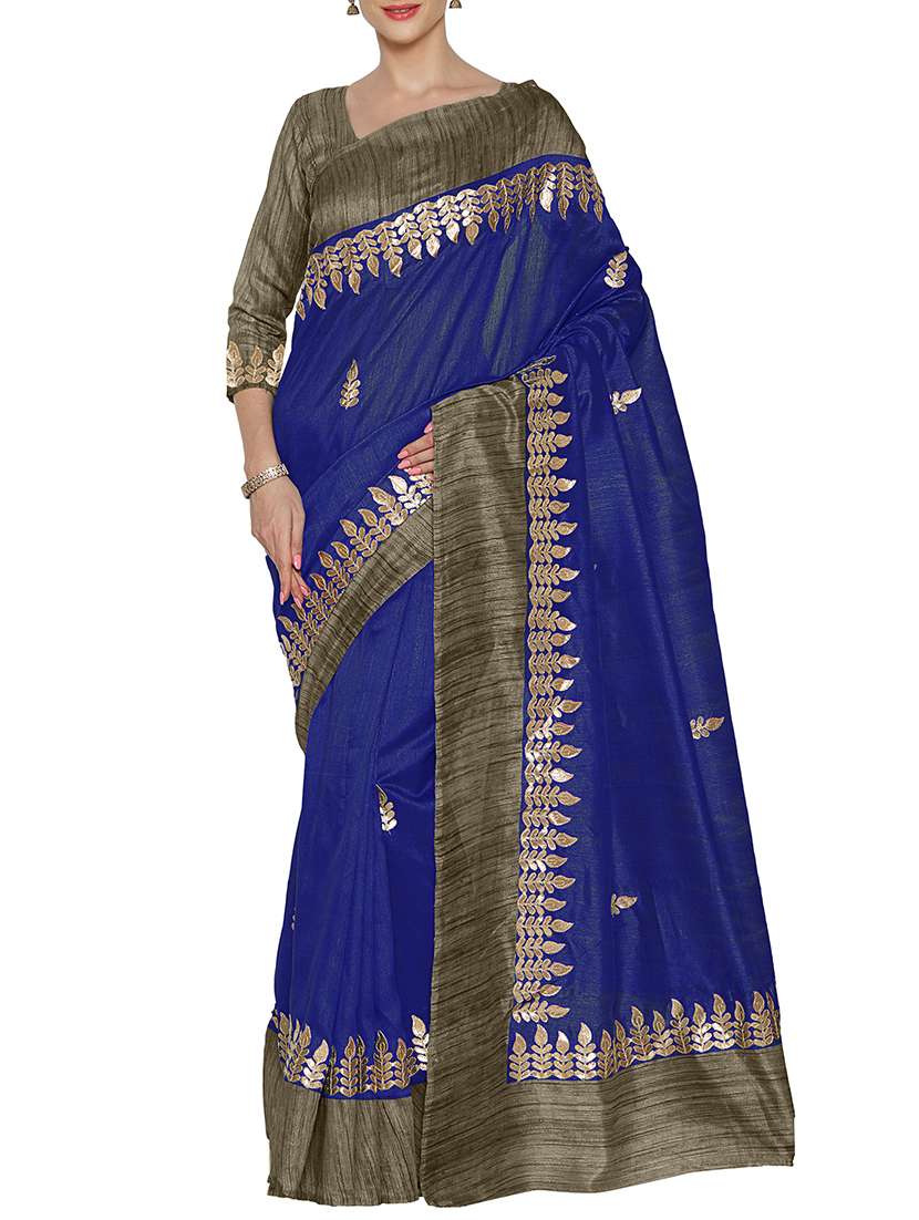blue art silk gota patti saree with blouse