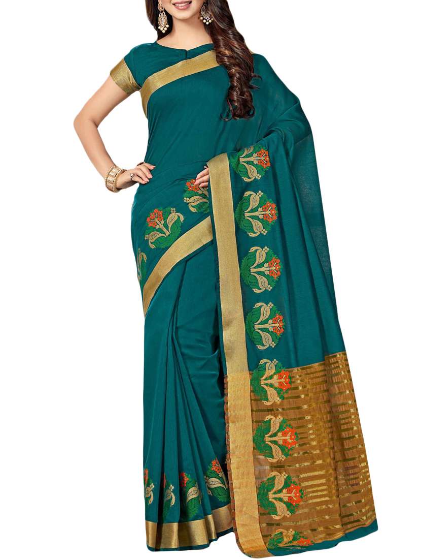 women's bordered sea green colored saree
