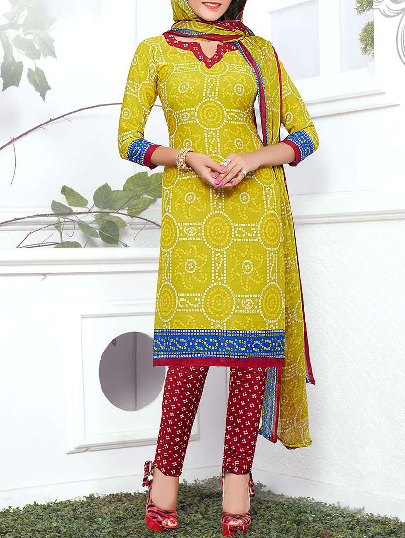 yellow crepe unstitched churidaar suit