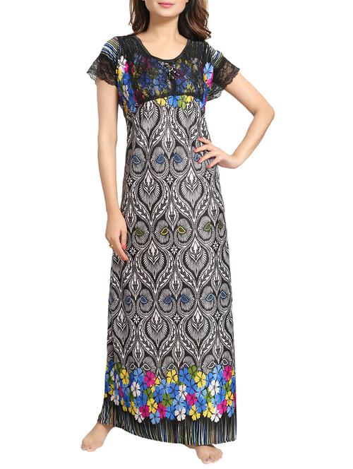 black printed satin gown - 15143347 - Standard Image - 0