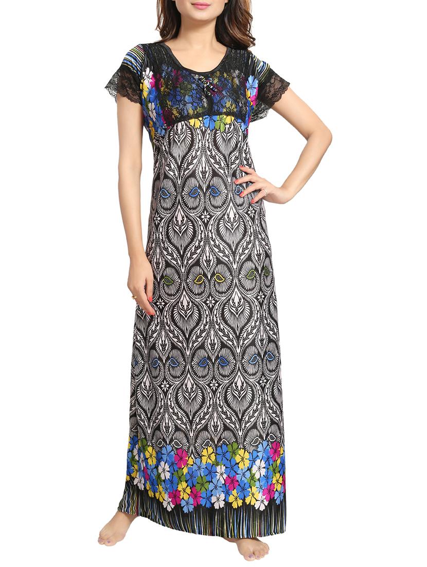 black printed satin gown - 15143347 - Zoom Image - 0