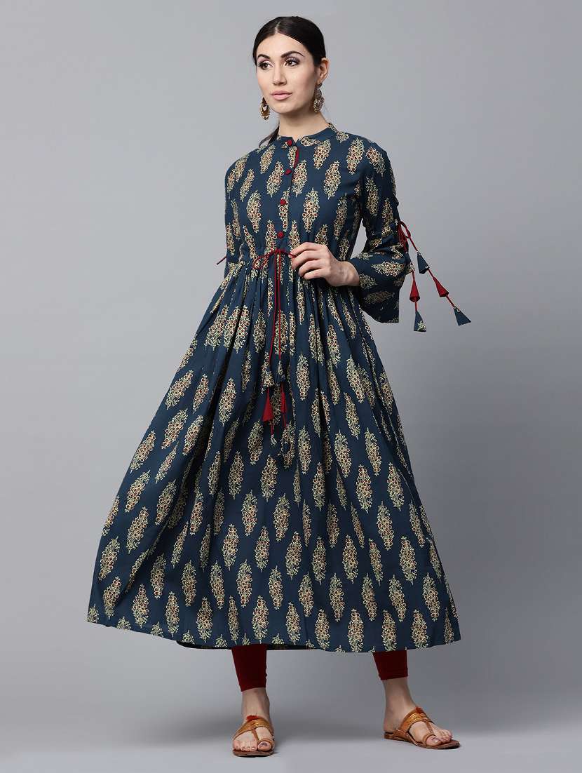 printed contrast anarkali kurta